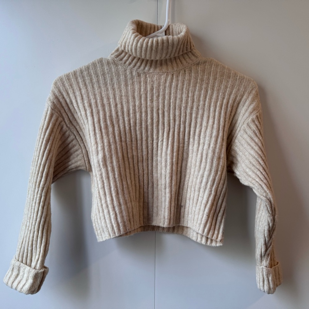 Zara Ribbed Cream Turtleneck Sweater